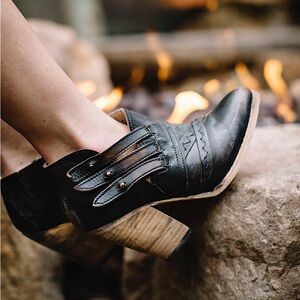 Freebird by Steven Gate Distressed Black Leather Ankle Boots